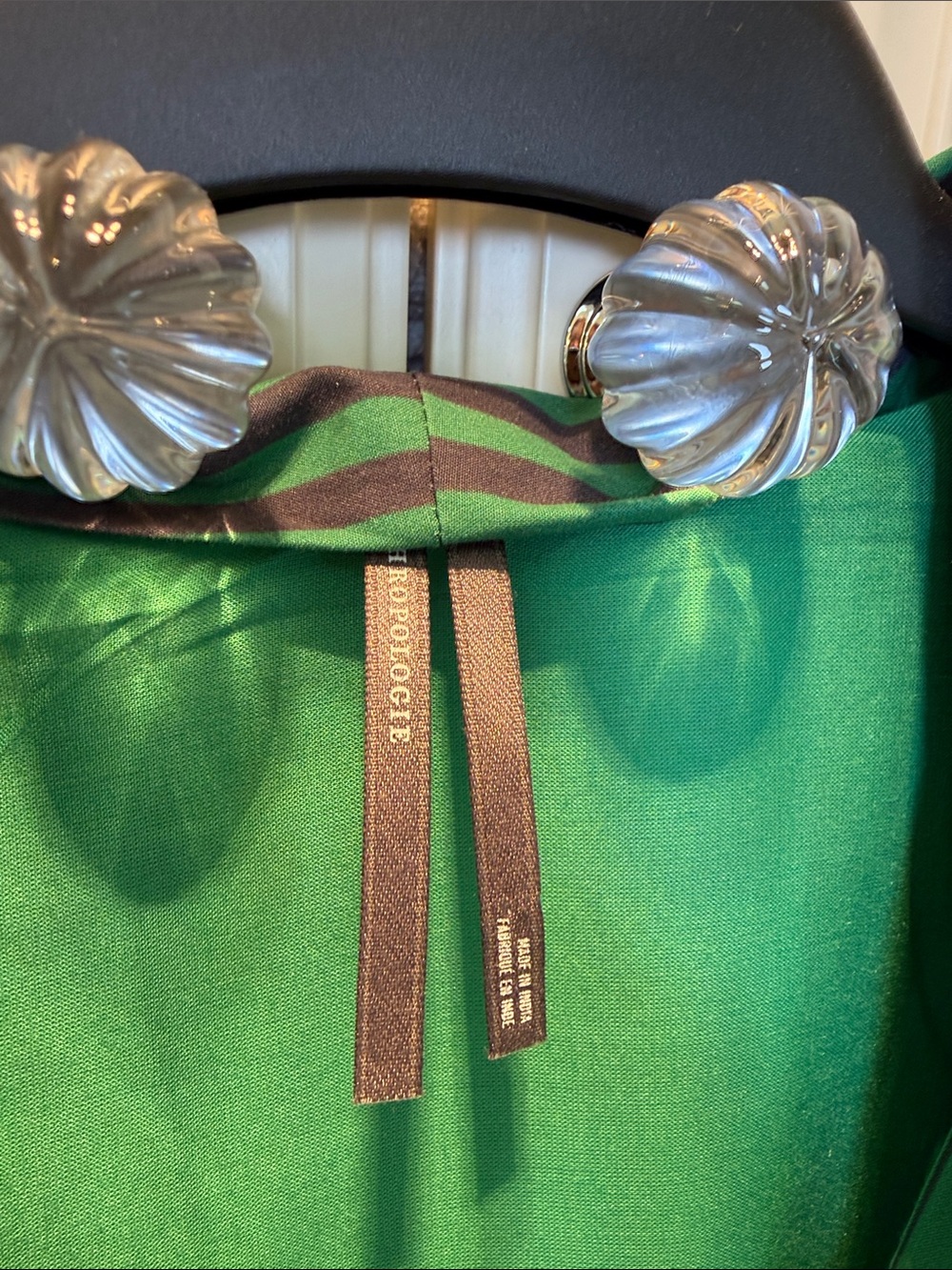 Anthropologie Tommie Green & Navy Striped Long-Sleeve Dress with Smocked Waist - Picture 2 of 6